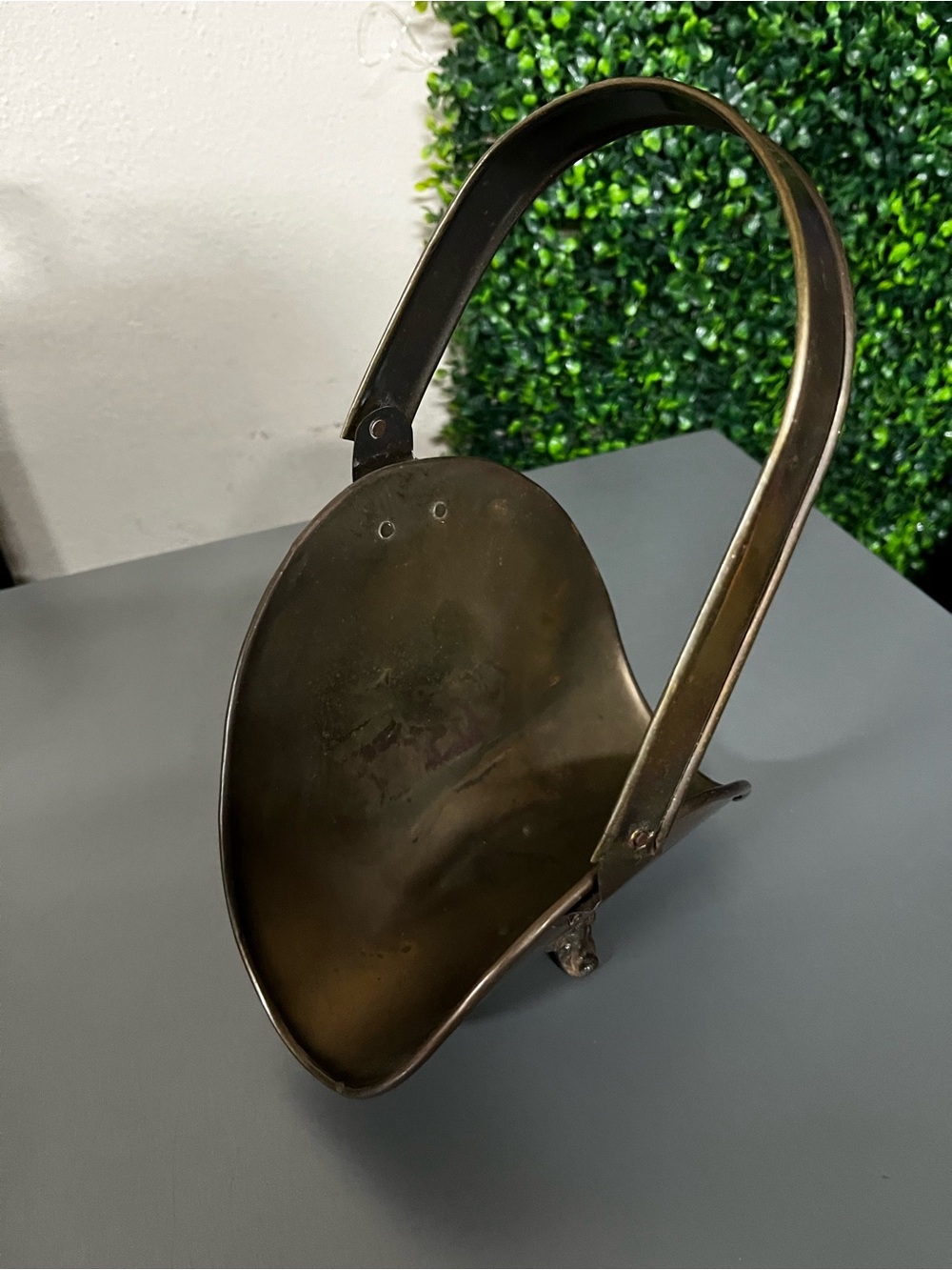 Vintage Handmade Brass Basket Holder with Handle and Claw Feet